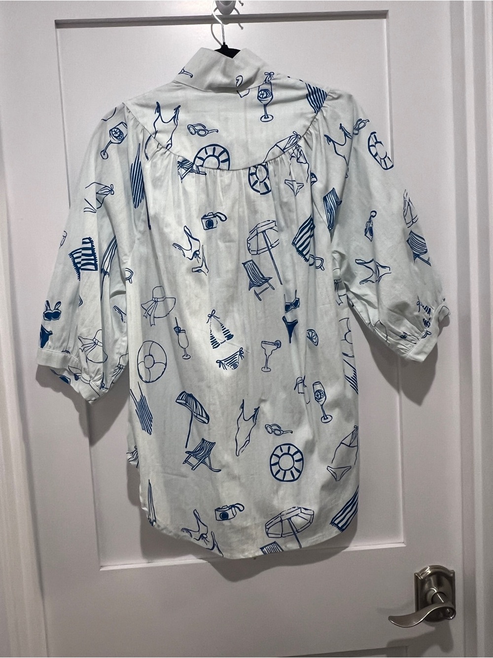 Holly Shae White Tunic Blouse with Blue summer, pool, swim, vacation Print S/M - Picture 6 of 6